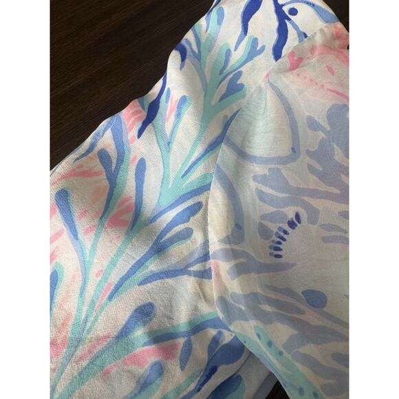 Lilly Pulitzer Elenora Silk Dress Kaleidoscope Coral Bell Sleeve S - Picture 9 of 10